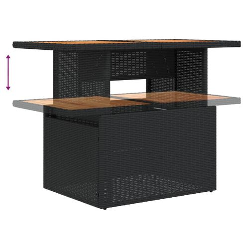 Table Basse De Jardin Relevable En Résine Tressée Et Bois - 100x55x75 Cm - Noir
