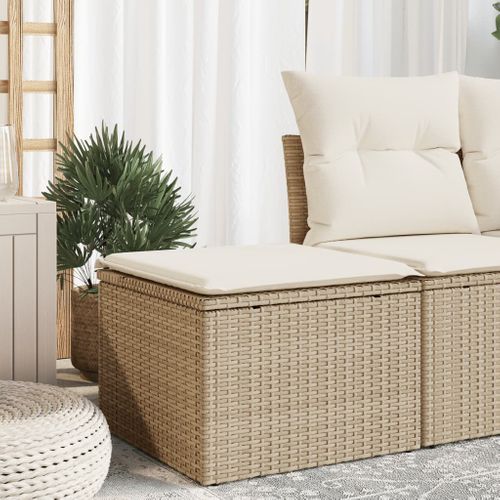 Tabouret De Jardin Avec Coussin Beige 55x55x37cm Résine Tressée