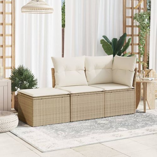 Tabouret De Jardin Avec Coussin Beige 55x55x37cm Résine Tressée