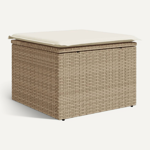 Tabouret De Jardin Avec Coussin Beige 55x55x37cm Résine Tressée