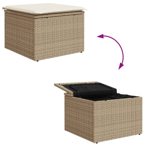 Tabouret De Jardin Avec Coussin Beige 55x55x37cm Résine Tressée