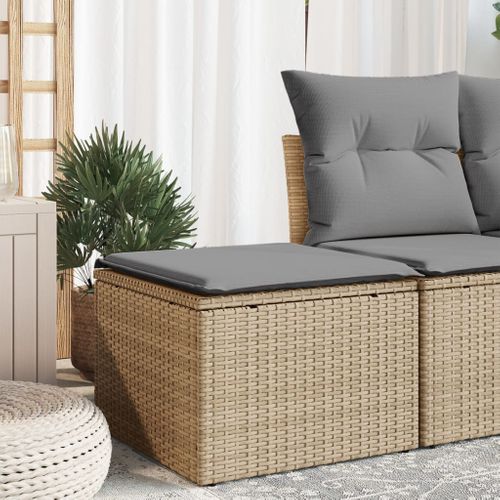 Tabouret De Jardin Avec Coussin Beige 55x55x37cm Résine Tressée