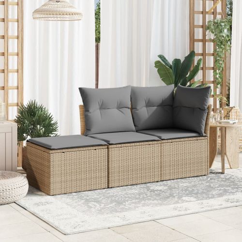 Tabouret De Jardin Avec Coussin Beige 55x55x37cm Résine Tressée