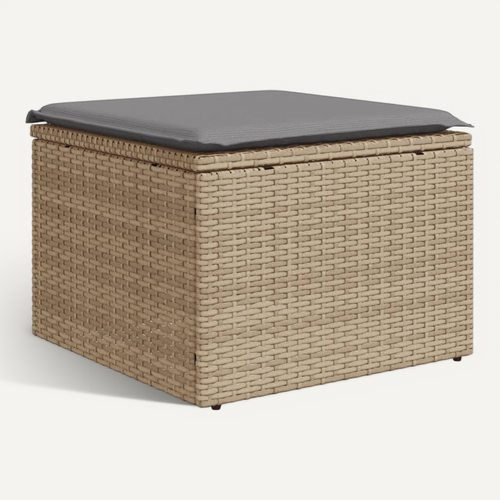 Tabouret De Jardin Avec Coussin Beige 55x55x37cm Résine Tressée