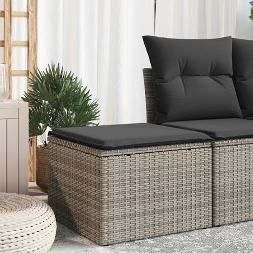 Tabouret De Jardin Avec Coussin Gris 55x55x37 Cm Résine Tressée