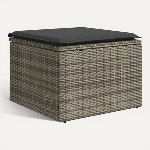 Tabouret De Jardin Avec Coussin Gris 55x55x37 Cm Résine Tressée