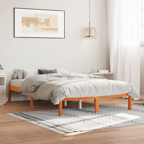 Cadre De Lit 140x190 Cm Bois Pin Massif Cire Marron
