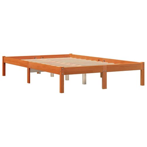 Cadre De Lit 140x190 Cm Bois Pin Massif Cire Marron