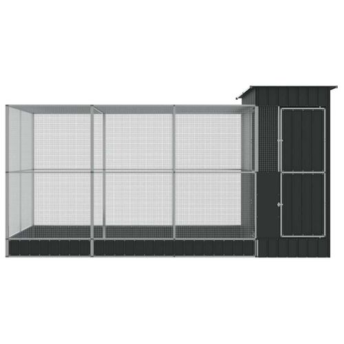 Volière Avec Extension 416x203x216 Cm Acier Galvanisé Gris Anthracite Robuste