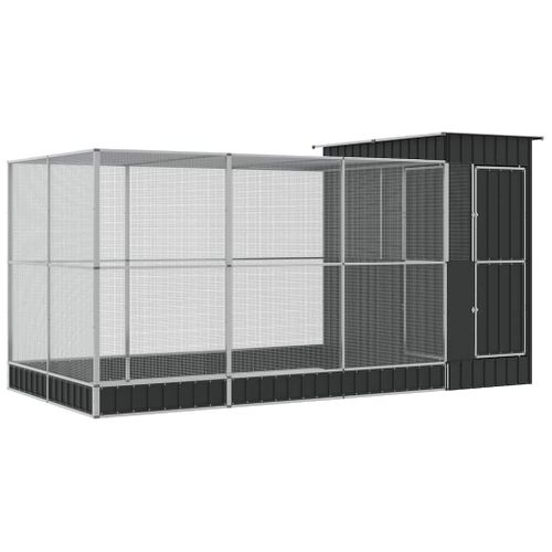 Volière Avec Extension 416x203x216 Cm Acier Galvanisé Gris Anthracite Robuste