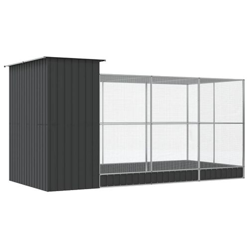 Volière Avec Extension 416x203x216 Cm Acier Galvanisé Gris Anthracite Robuste