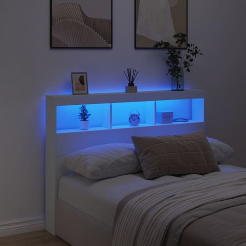 Tête De Lit Avec Rangements LED 140x17x102 Cm Blanc Bois Contreplaqué