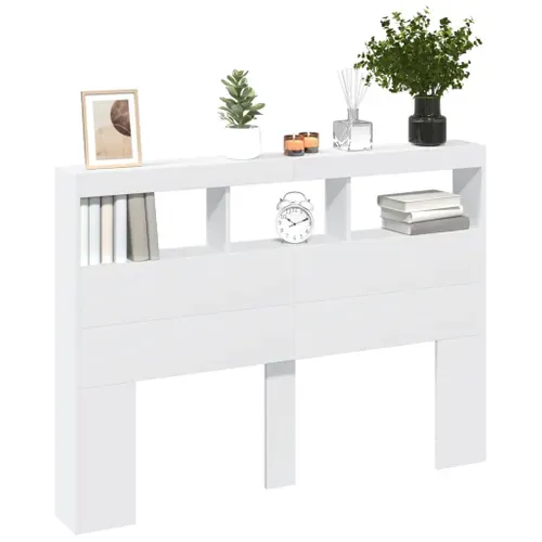 Tête De Lit Avec Rangements LED 140x17x102 Cm Blanc Bois Contreplaqué