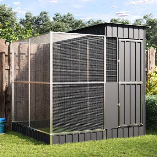 Volière Avec Extension 209x203x216 Cm Acier Galvanisé Gris Anthracite Solide
