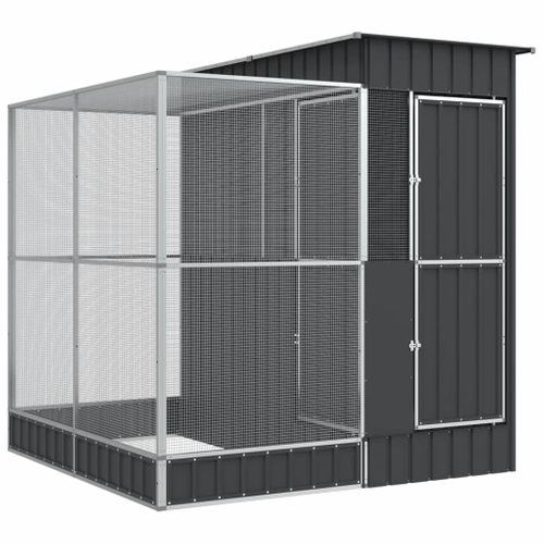Volière Avec Extension 209x203x216 Cm Acier Galvanisé Gris Anthracite Solide