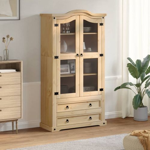 Vitrine En Verre Corona 99x43x187 Cm Bois Massif De Pin