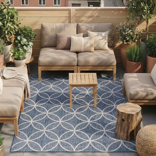 Tapis D'extérieur Géométrique – Faro Ripple Blue - Rectangle - 80x150cm