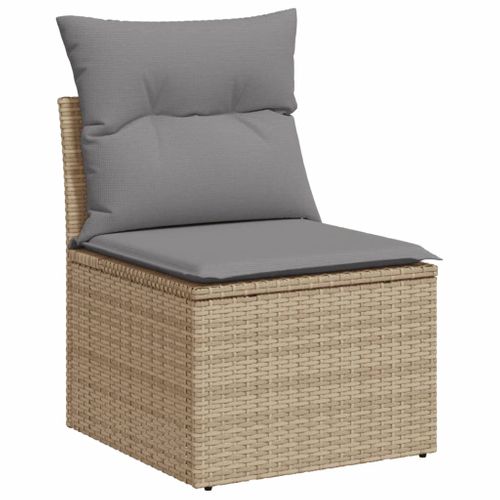 Salon De Jardin Avec Coussins 7 Pièces Beige Résine Tressée