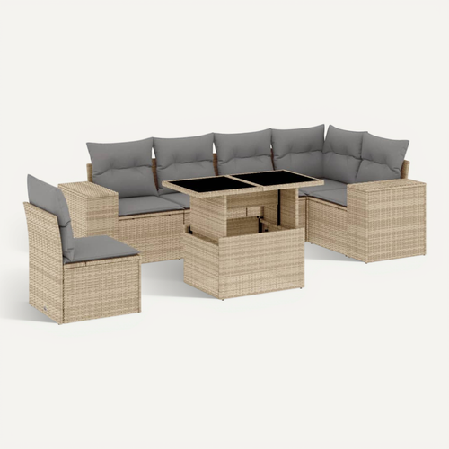 Salon De Jardin Avec Coussins 7 Pièces Beige Résine Tressée