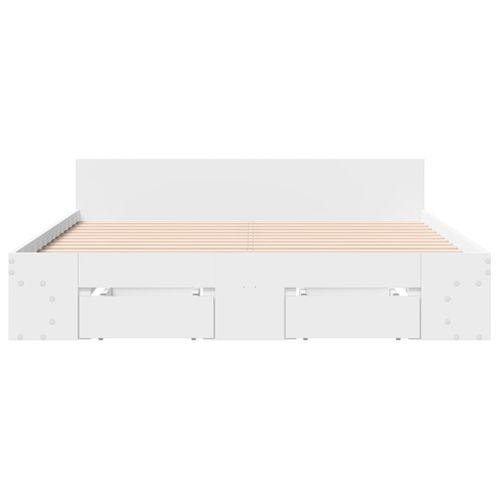 Cadre De Lit Avec Tiroirs Blanc 120x190 Cm Bois Contreplaqué Avec Rangement