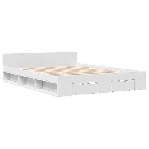 Cadre De Lit Avec Tiroirs Blanc 120x190 Cm Bois Contreplaqué Avec Rangement