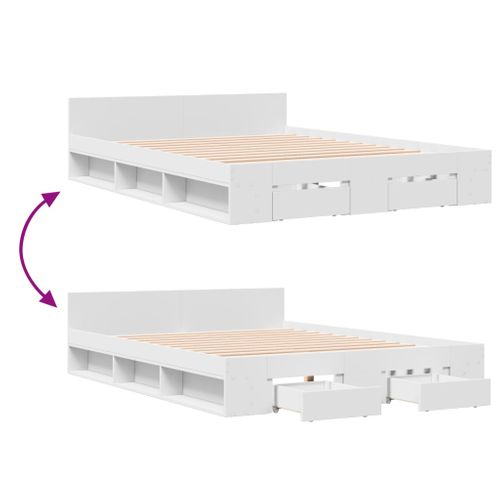 Cadre De Lit Avec Tiroirs Blanc 120x190 Cm Bois Contreplaqué Avec Rangement