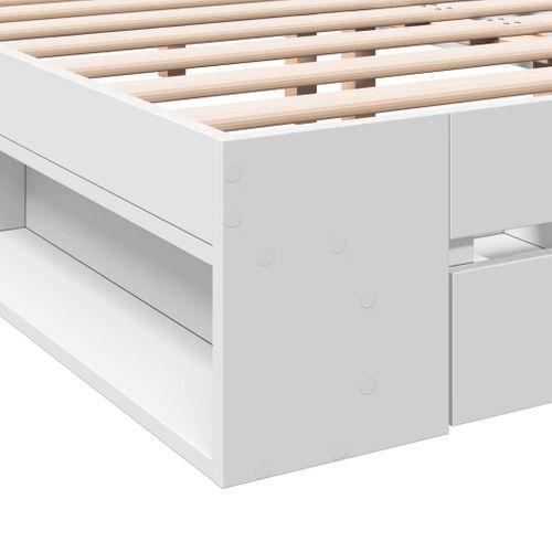 Cadre De Lit Avec Tiroirs Blanc 120x190 Cm Bois Contreplaqué Avec Rangement Grand Espace De Stockage