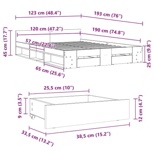 Cadre De Lit Avec Tiroirs Blanc 120x190 Cm Bois Contreplaqué Avec Rangement