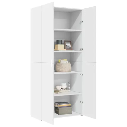 Buffet Haut Blanc 80x42,5x185 Cm Bois Contreplaqué Grand Espace De Stockage