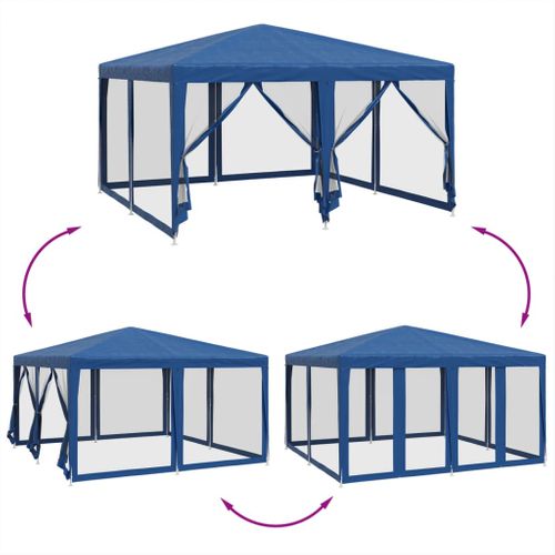 Tente De Fête Avec 8 Parois Latérales En Maille Bleu 4x4m Pehd