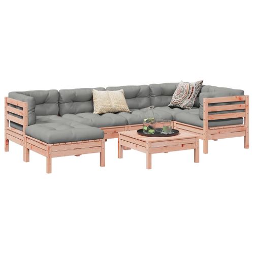 Salon De Jardin 7 Pièces Et Coussins Bois Massif Sapin De Douglas Modulaire
