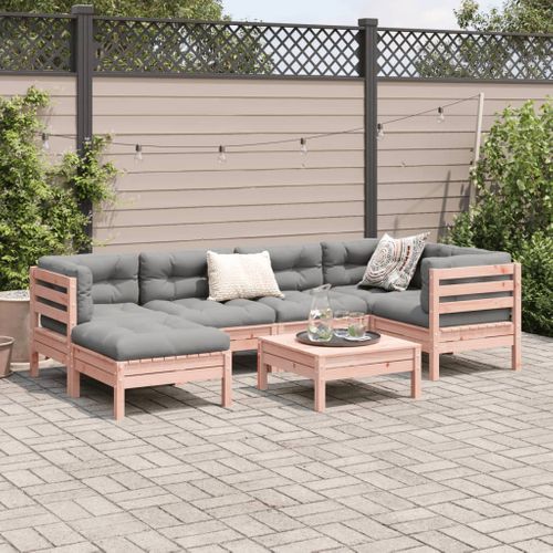 Salon De Jardin 7 Pièces Et Coussins Bois Massif Sapin De Douglas Modulaire