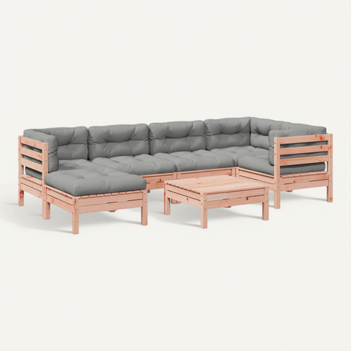 Salon De Jardin 7 Pièces Et Coussins Bois Massif Sapin De Douglas Modulaire