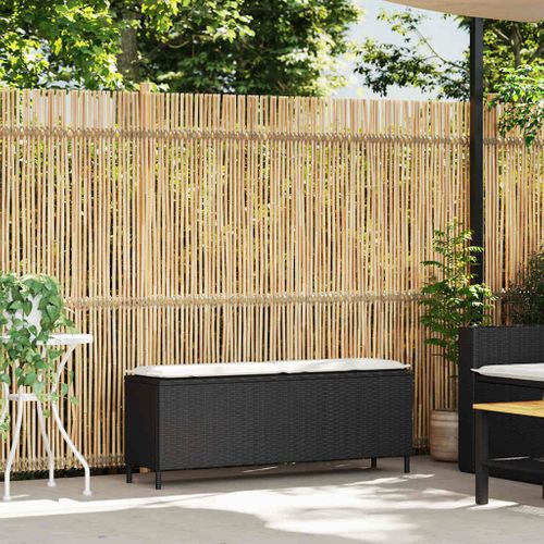 Banc De Jardin Avec Coussin Noir 110x30x40,5 Cm Résine Tressée