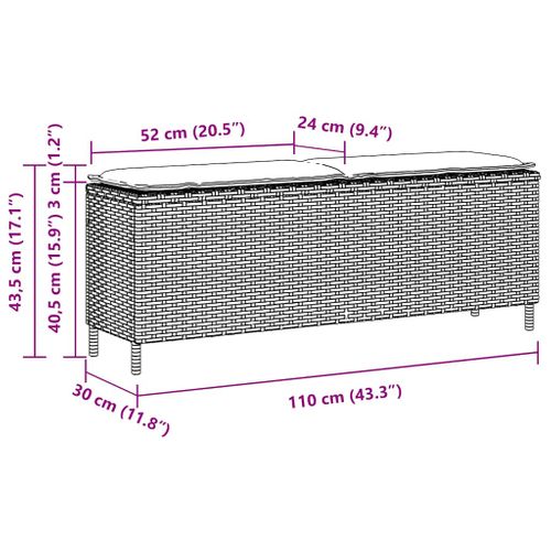 Banc De Jardin Avec Coussin Noir 110x30x40,5 Cm Résine Tressée