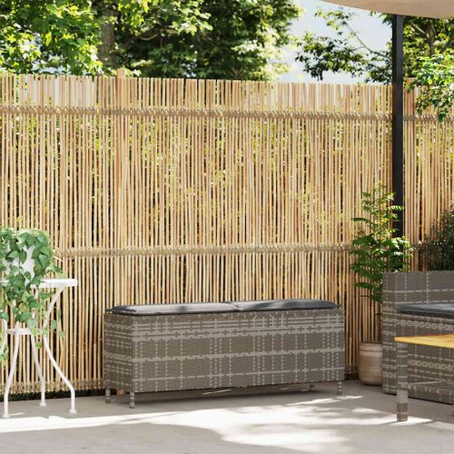 Banc De Jardin Avec Coussin Gris 110x30x40,5 Cm Résine Tressée