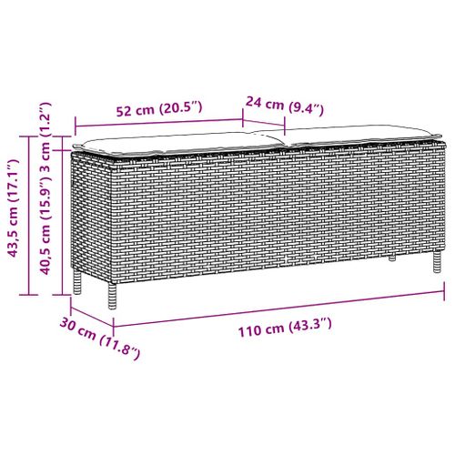 Banc De Jardin Avec Coussin Gris 110x30x40,5 Cm Résine Tressée