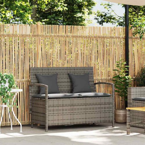 Banc De Rangement De Jardin Avec Coussin Gris Résine Tressée