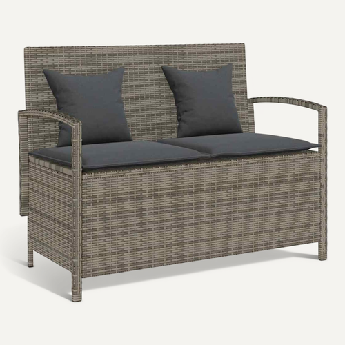 Banc De Rangement De Jardin Avec Coussin Gris Résine Tressée