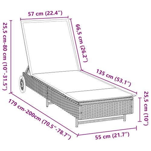 Chaise Longue Avec Roues Et Coussin Beige Résine Tressée
