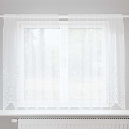 Rideau En Dentelle Floral Blanc 180 X 150 Cm Polyester