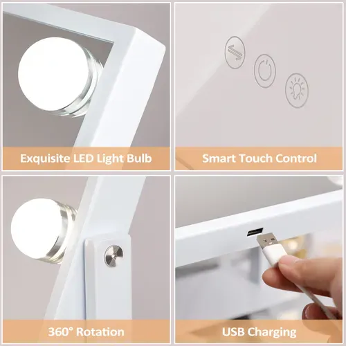 Miroir De Maquillage Hollywood Coiffeuse Avec Lumineux 65x49cm - Tournante