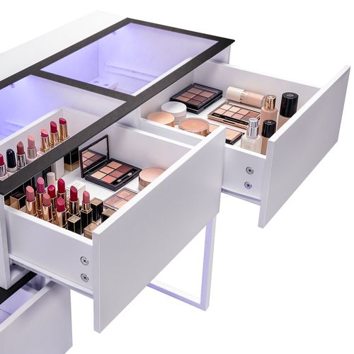 VANITII Coiffeuse LED Éclairage RGB 5 Tiroirs Blanc 130 x 40 x 81 cm