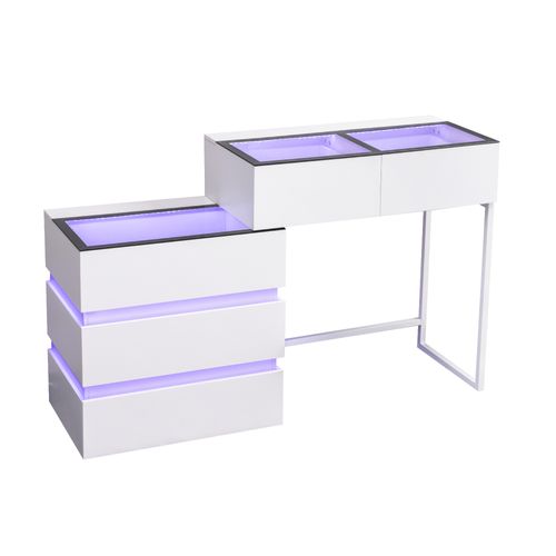VANITII Coiffeuse LED Éclairage RGB 5 Tiroirs Blanc 130 x 40 x 81 cm