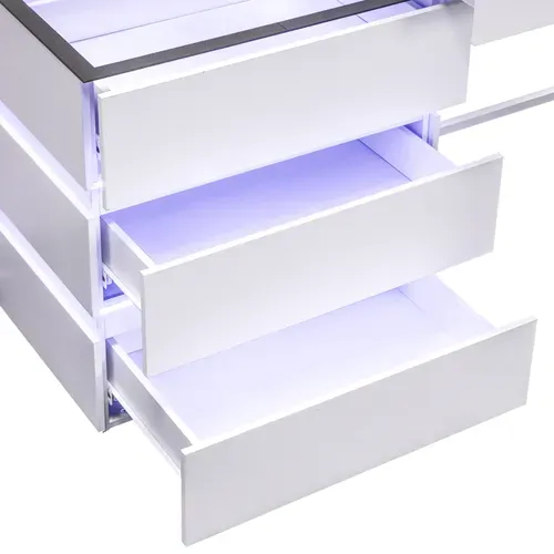 VANITII Coiffeuse LED Éclairage RGB 5 Tiroirs Blanc 130 x 40 x 81 cm