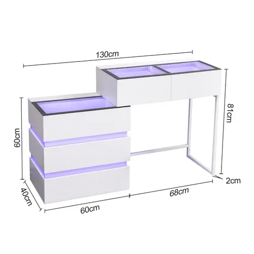 VANITII Coiffeuse LED Éclairage RGB 5 Tiroirs Blanc 130 x 40 x 81 cm