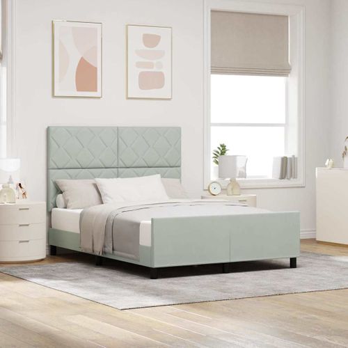 Cadre De Lit Avec Tête De Lit Gris Clair 140 X 190 Cm Velours