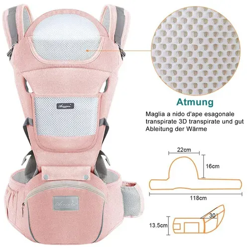 Porte-bébé Rose Ergonomique Coton Avec Siège Hanche 15 Positions Respirant, Bébés De 3 à 20 Kg