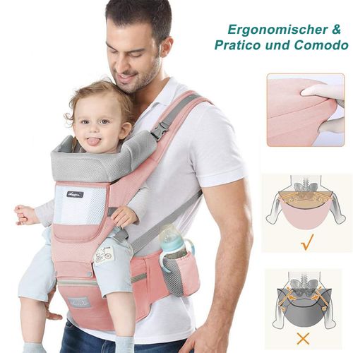 Porte-bébé Rose Ergonomique Coton Avec Siège Hanche 15 Positions Respirant, Bébés De 3 à 20 Kg