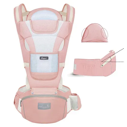 Porte-bébé Rose Ergonomique Coton Avec Siège Hanche 15 Positions Respirant, Bébés De 3 à 20 Kg